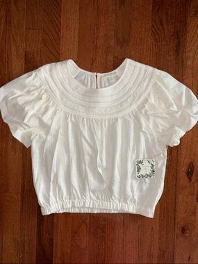 NWT Chelsea & Violet Ivory Embroidered Eyelet Yoke Puff Sleeve Cropped Blouse